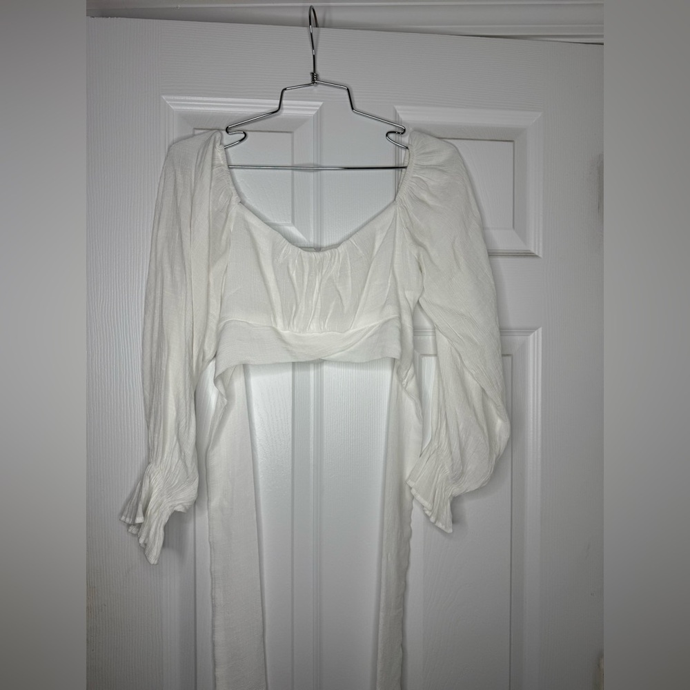 SHEIN White Ruched Tie Front Crop Blouse